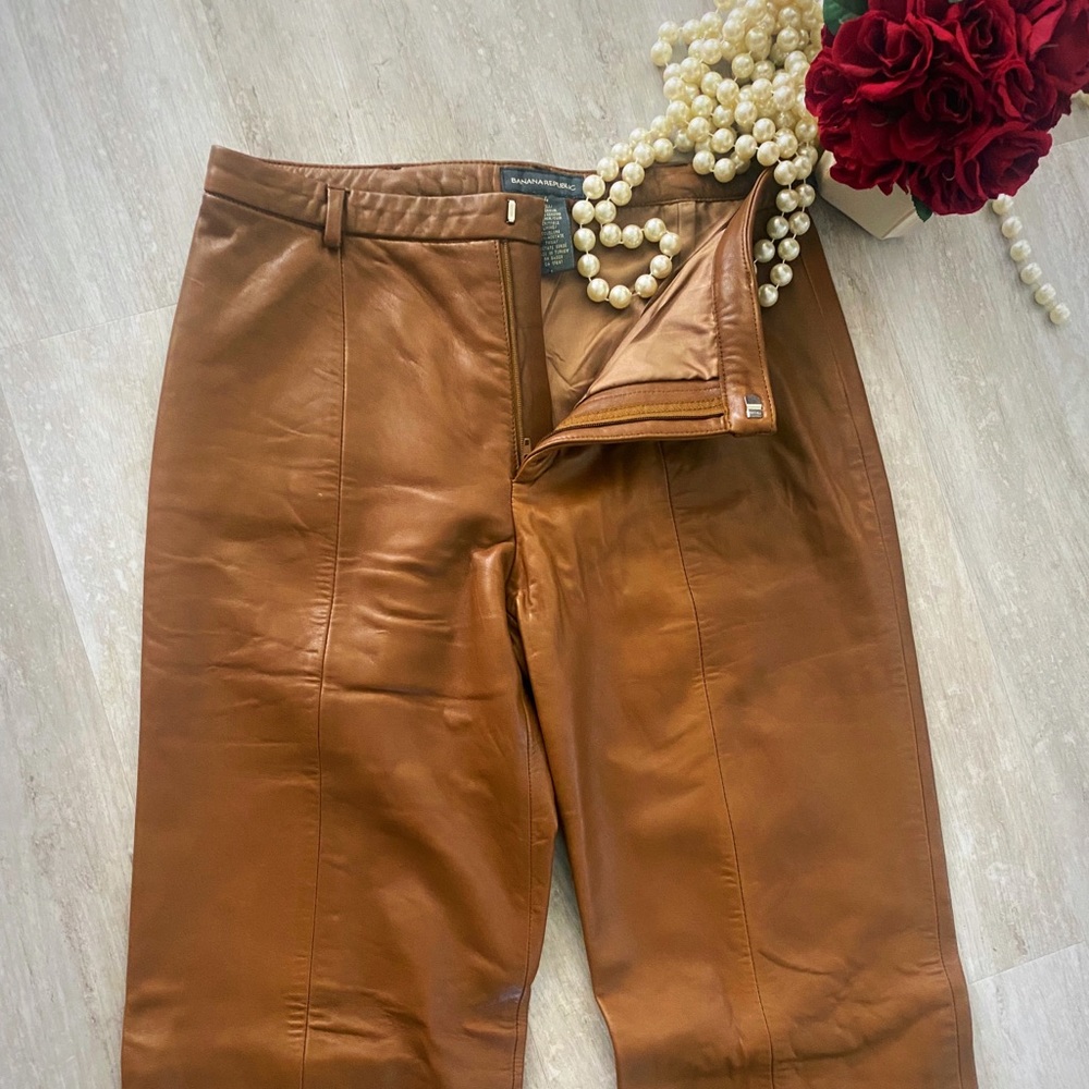 Genuine leather chestnut brown trousers